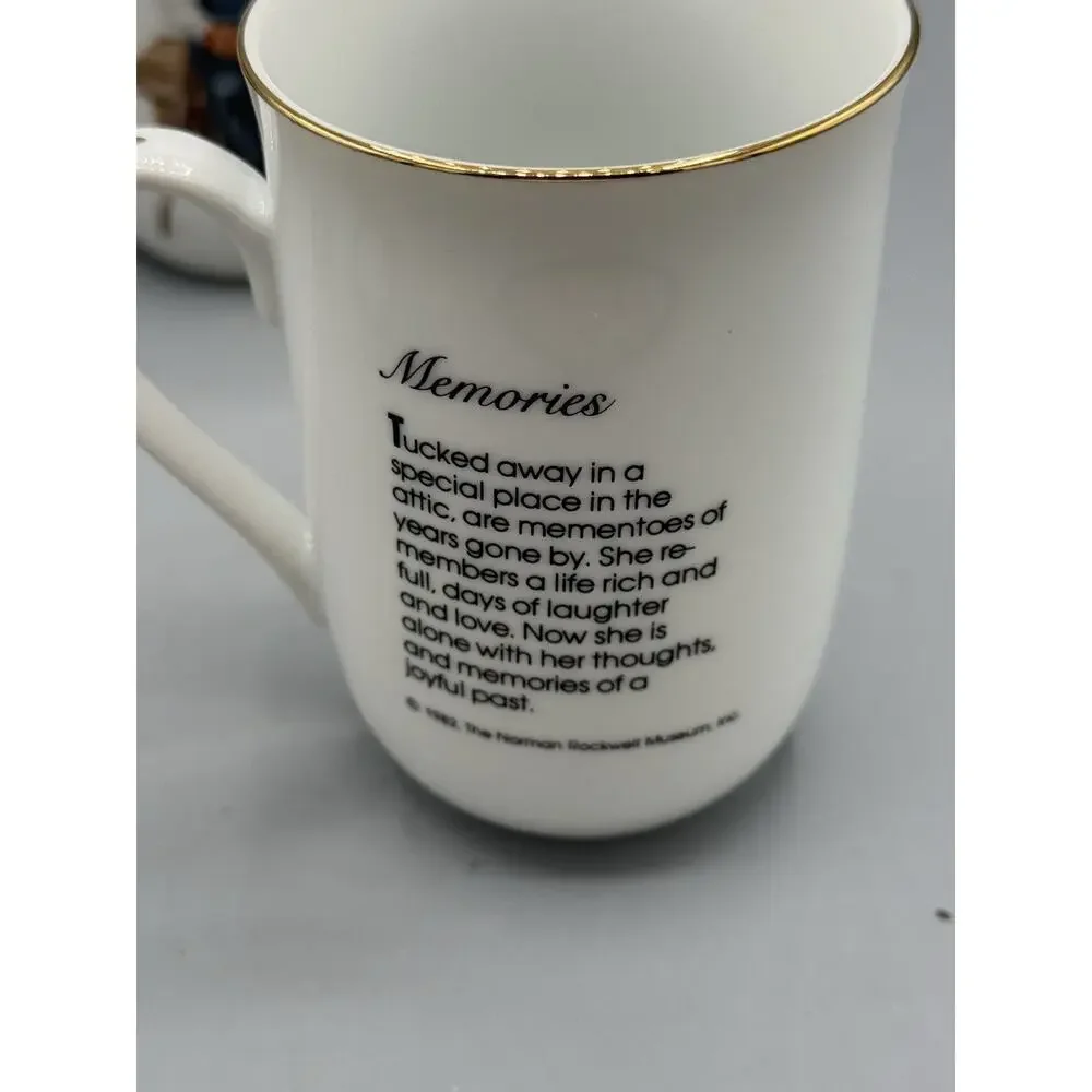 Set 5 Norman Rockwell Museum Coffee Mugs Japan Gold Rim Vintage Cups